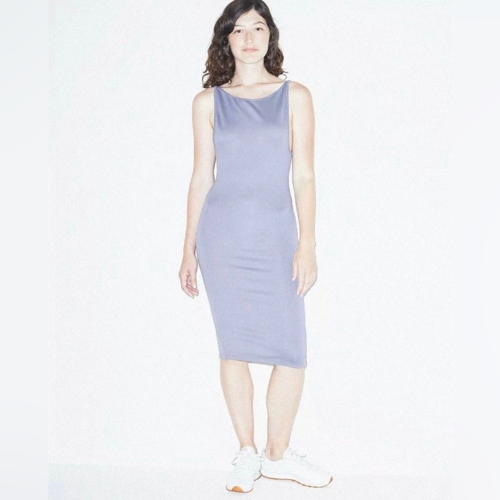 American Apparel Ponte Deep Cut Dress Medium Silver Blue Bullet